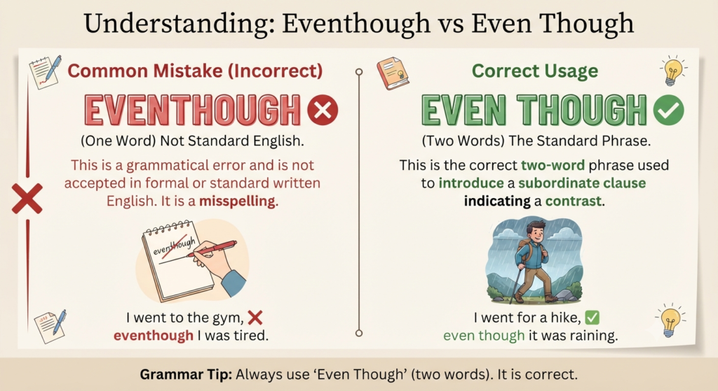 What Does Eventhough vs Even Though Mean in Text