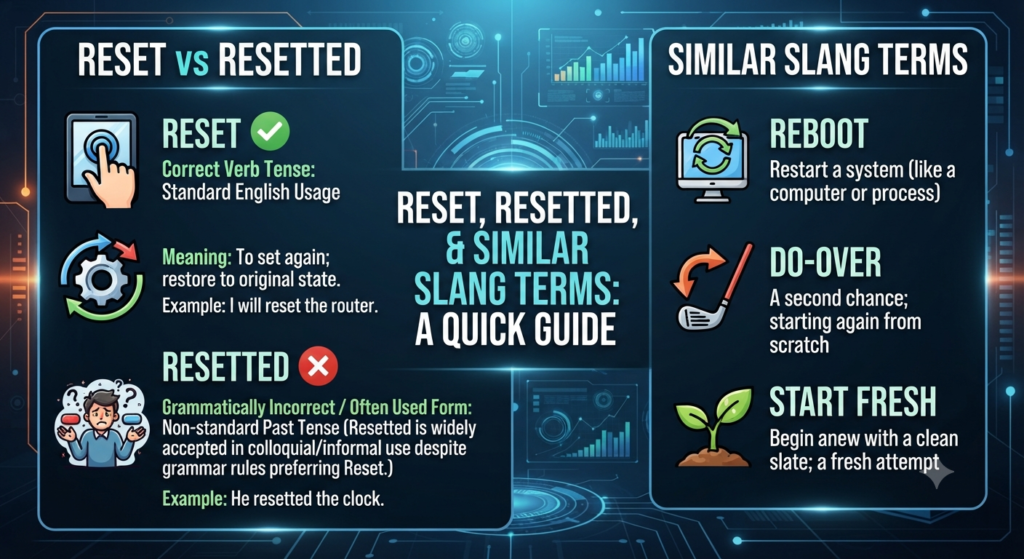 Resetted or Reset vs Similar Slang Terms